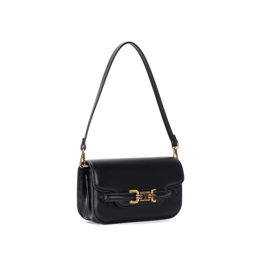 Bolsa Transversal Santa Lolla Preta Metal Dourado