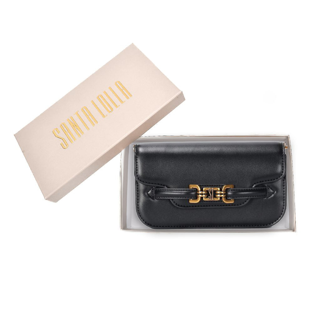 Bolsa Transversal Santa Lolla Preta Metal Dourado