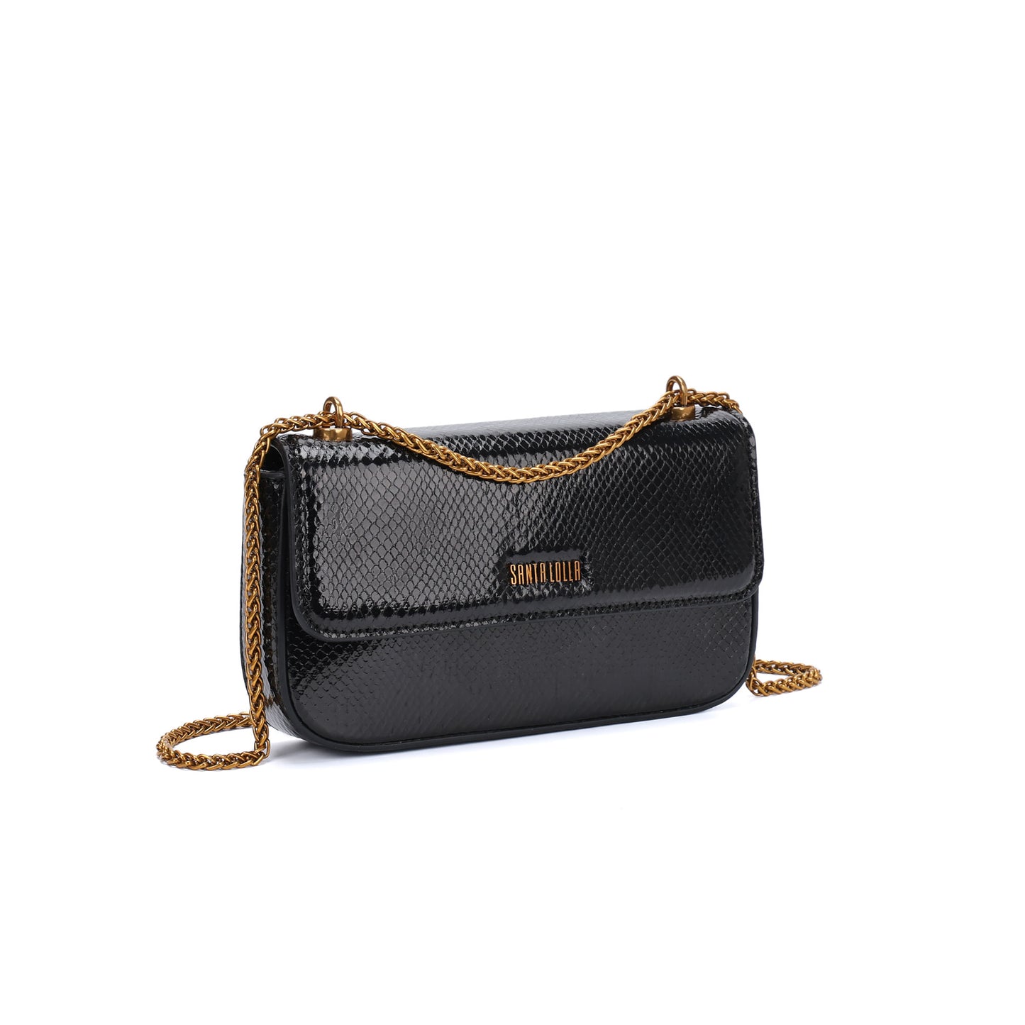 Bolsa Transversal Santa Lolla Preta Metalizada