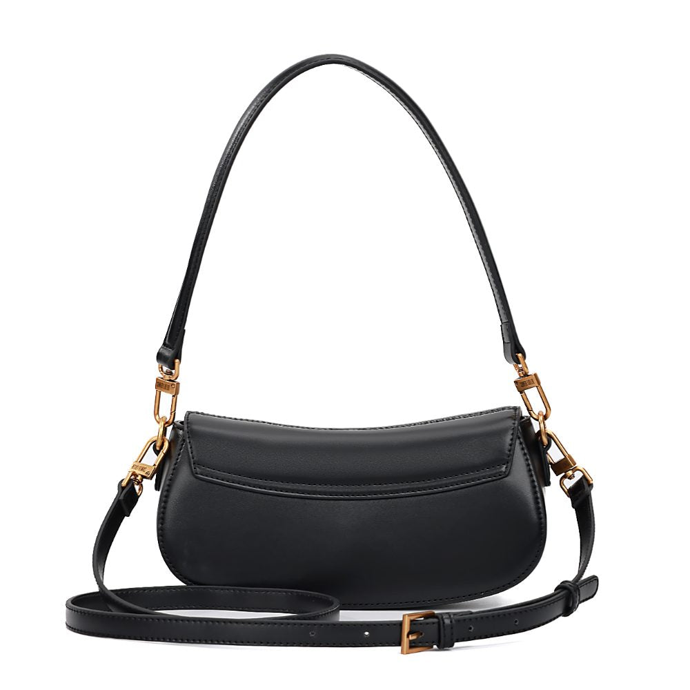 Bolsa Transversal Santa Lolla Preta Placa Dourada