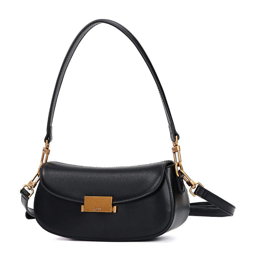Bolsa Transversal Santa Lolla Preta Placa Dourada