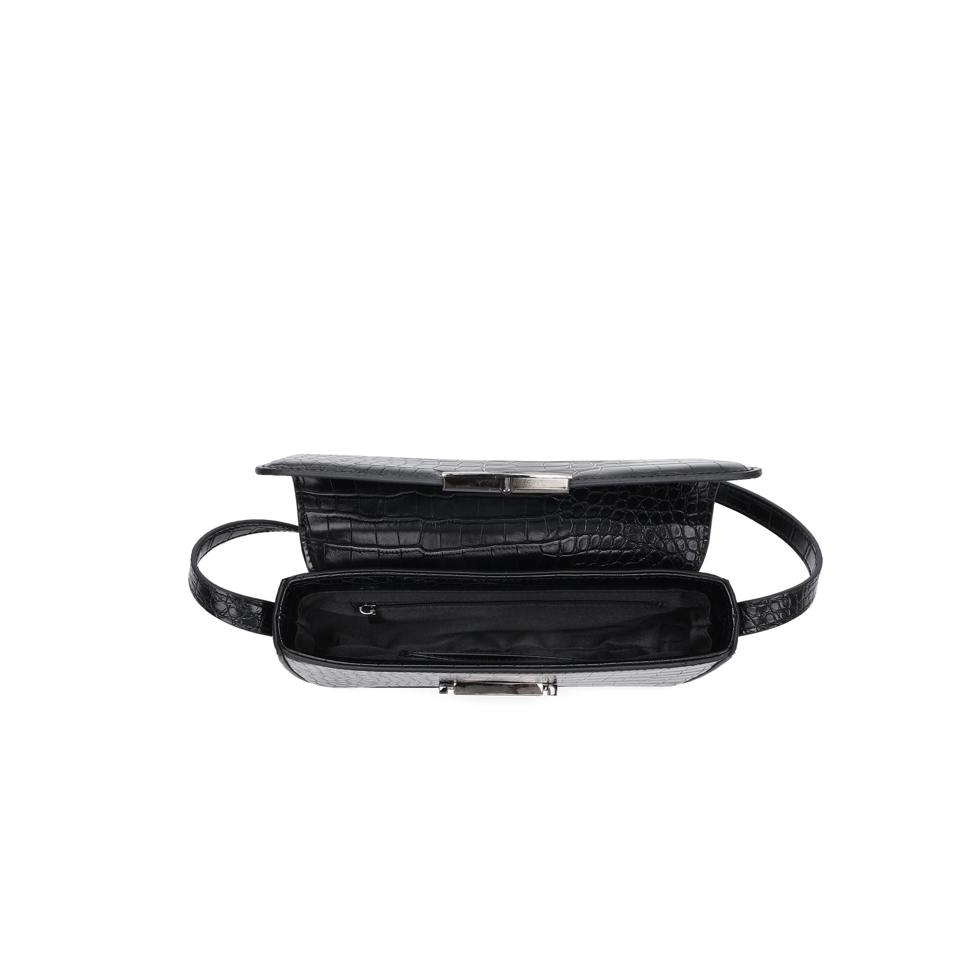 Bolsa Transversal Santa Lolla Preta Textura Croco