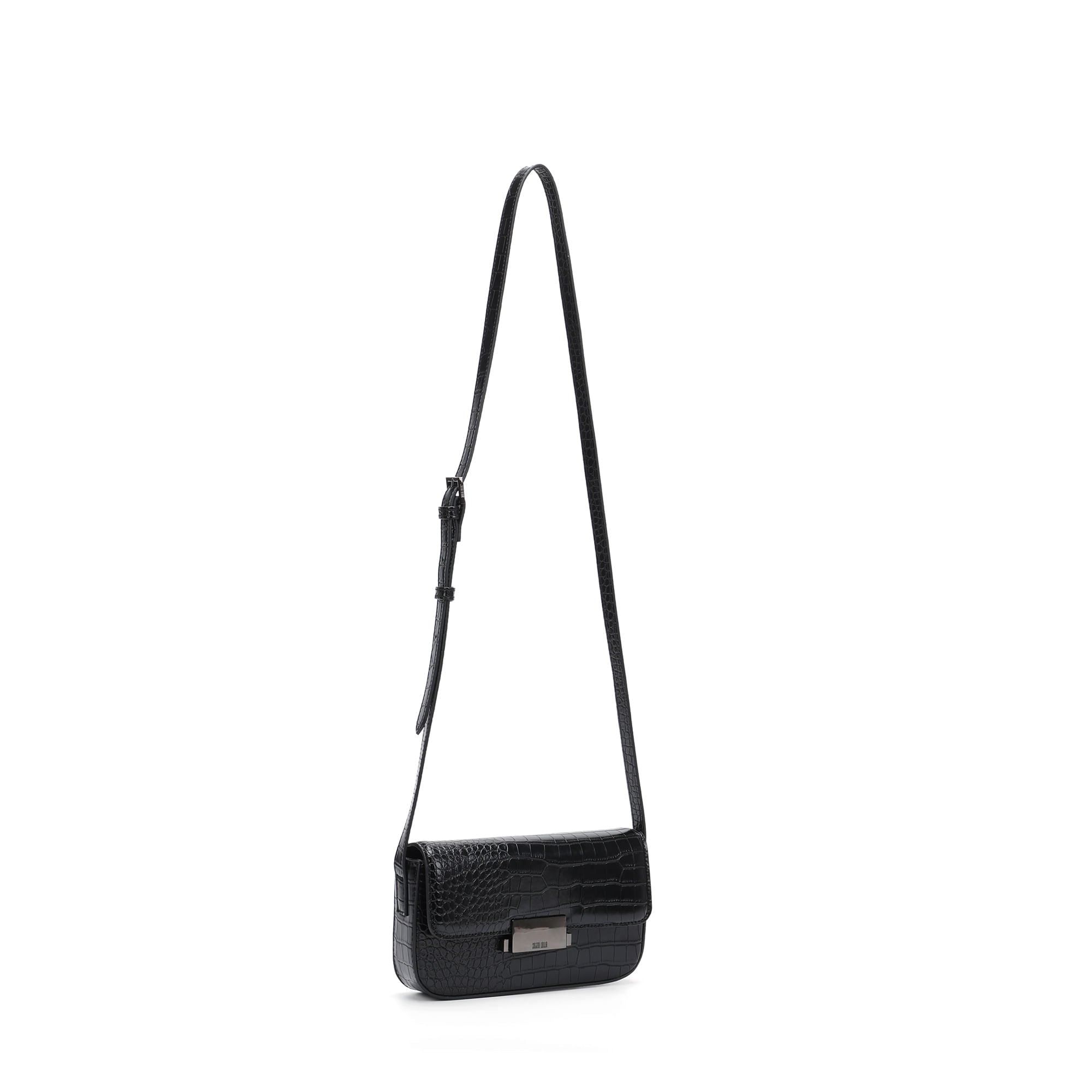 Bolsa Transversal Santa Lolla Preta Textura Croco