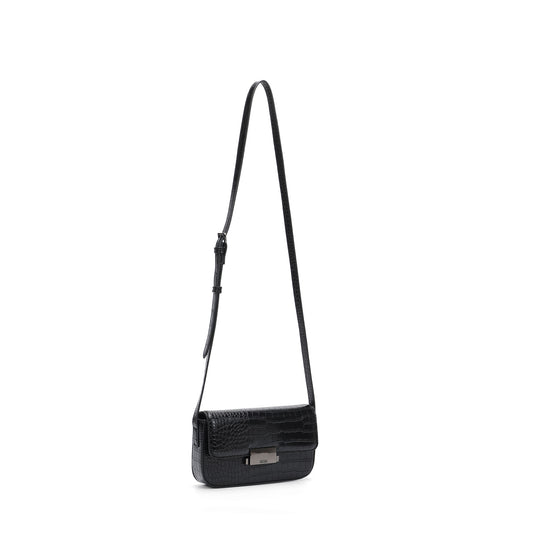 Bolsa Transversal Santa Lolla Preta Textura Croco