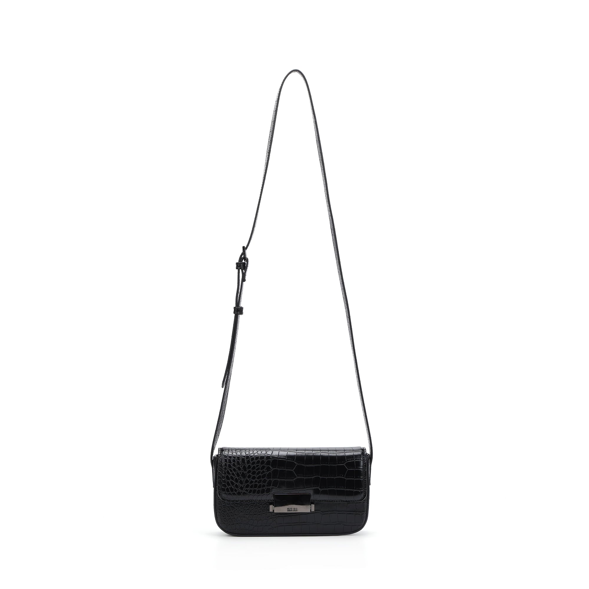Bolsa Transversal Santa Lolla Preta Textura Croco