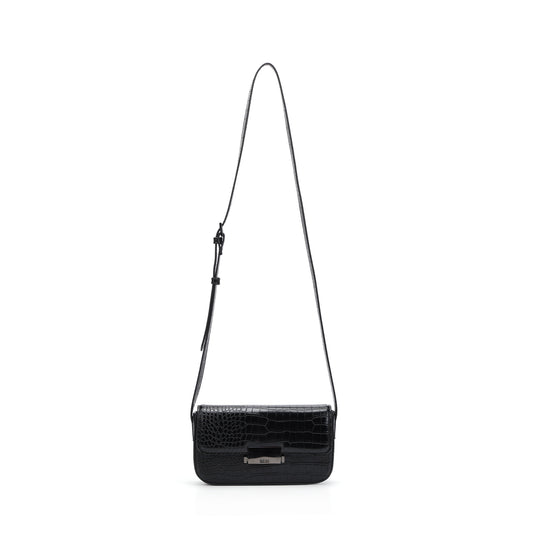 Bolsa Transversal Santa Lolla Preta Textura Croco