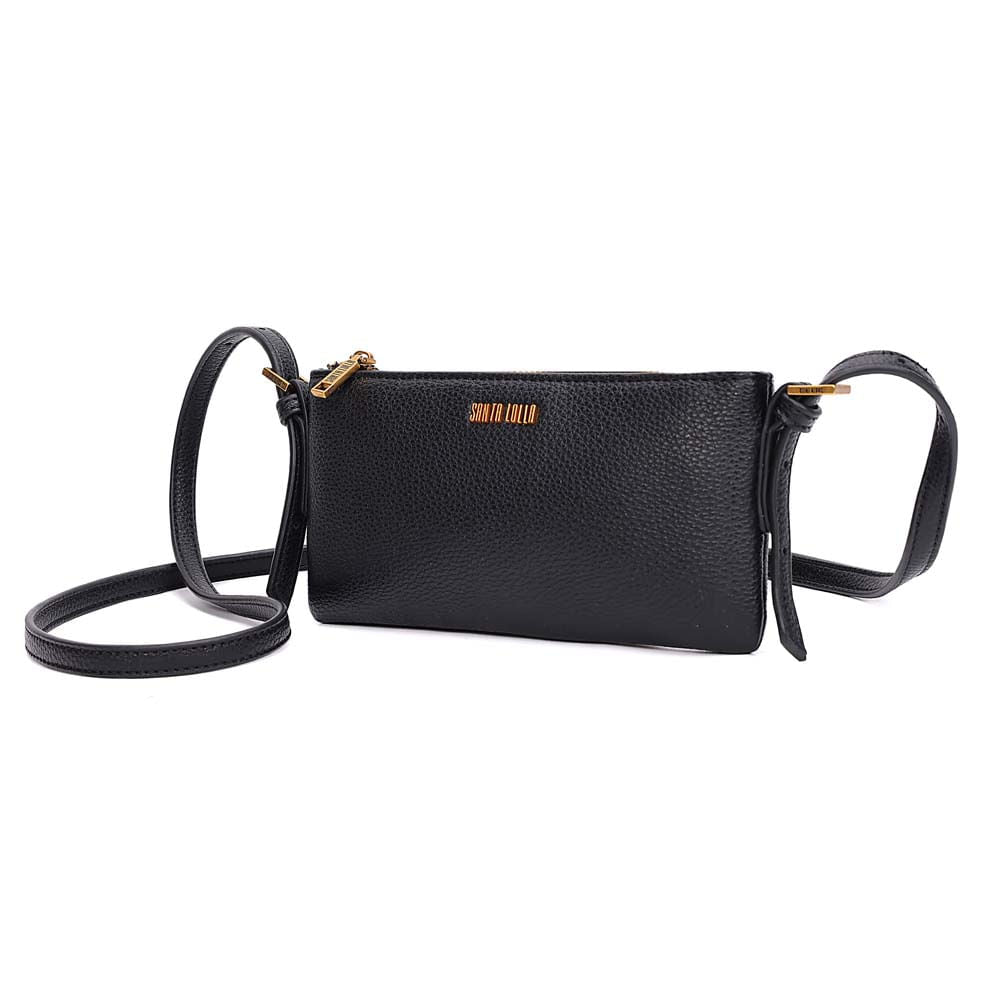 Bolsa Transversal Santa Lolla Preta Zíper Logo Dourado