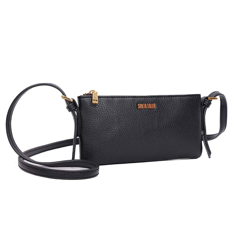 Bolsa Transversal Santa Lolla Preta Zíper Logo Dourado