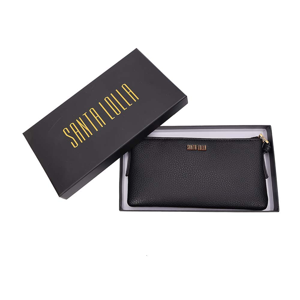 Bolsa Transversal Santa Lolla Preta Zíper Logo Dourado