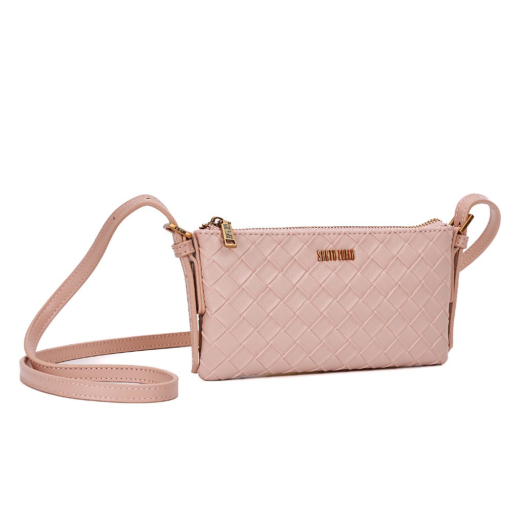 Bolsa Transversal Santa Lolla Rosa Tresse Zíper