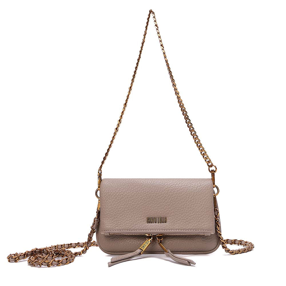 Bolsa Transversal Santa Lolla Taupe Alça Corrente