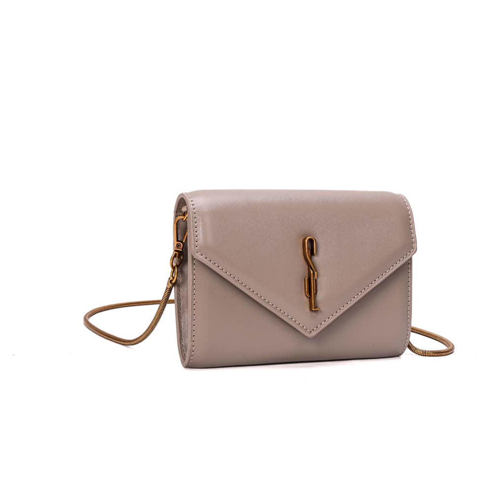 Bolsa Transversal Santa Lolla Taupe Alça Corrente