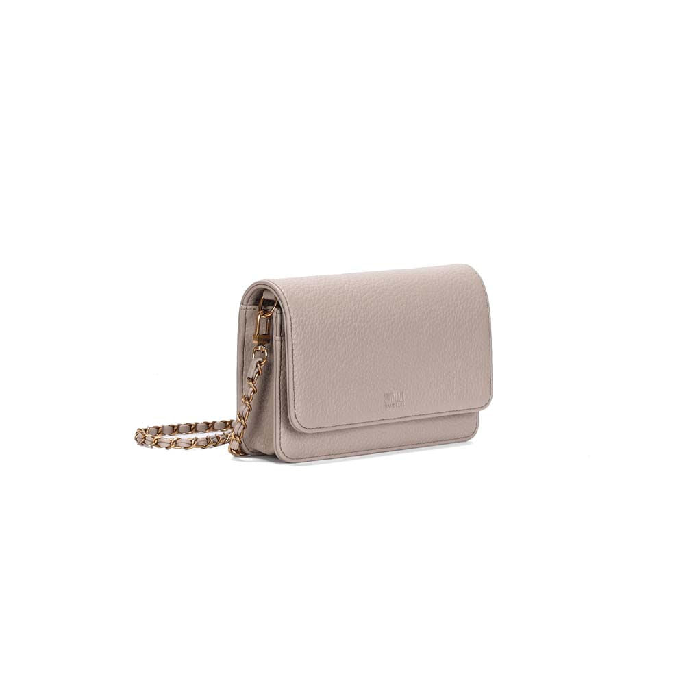 Bolsa Transversal Santa Lolla Taupe Corrente Dourada