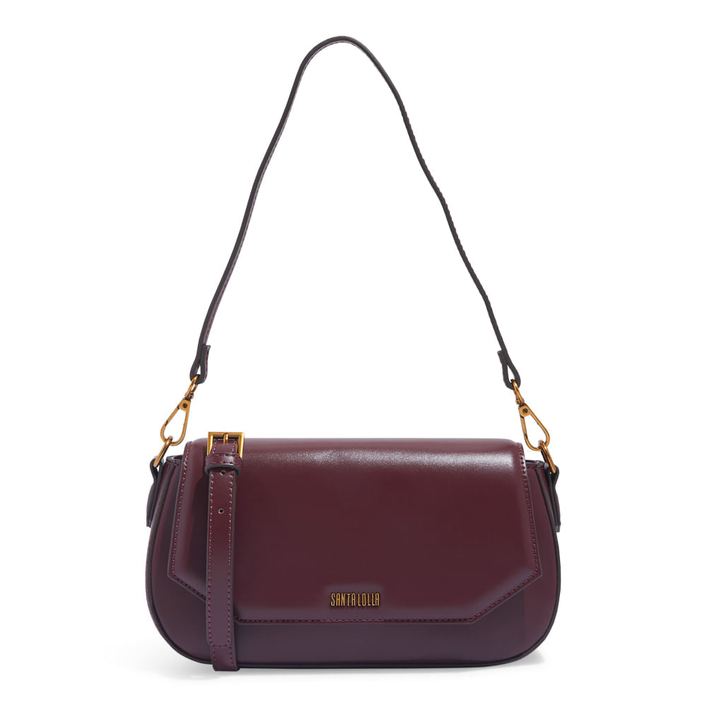 Bolsa Transversal Santa Lolla Vinho Metais Dourados