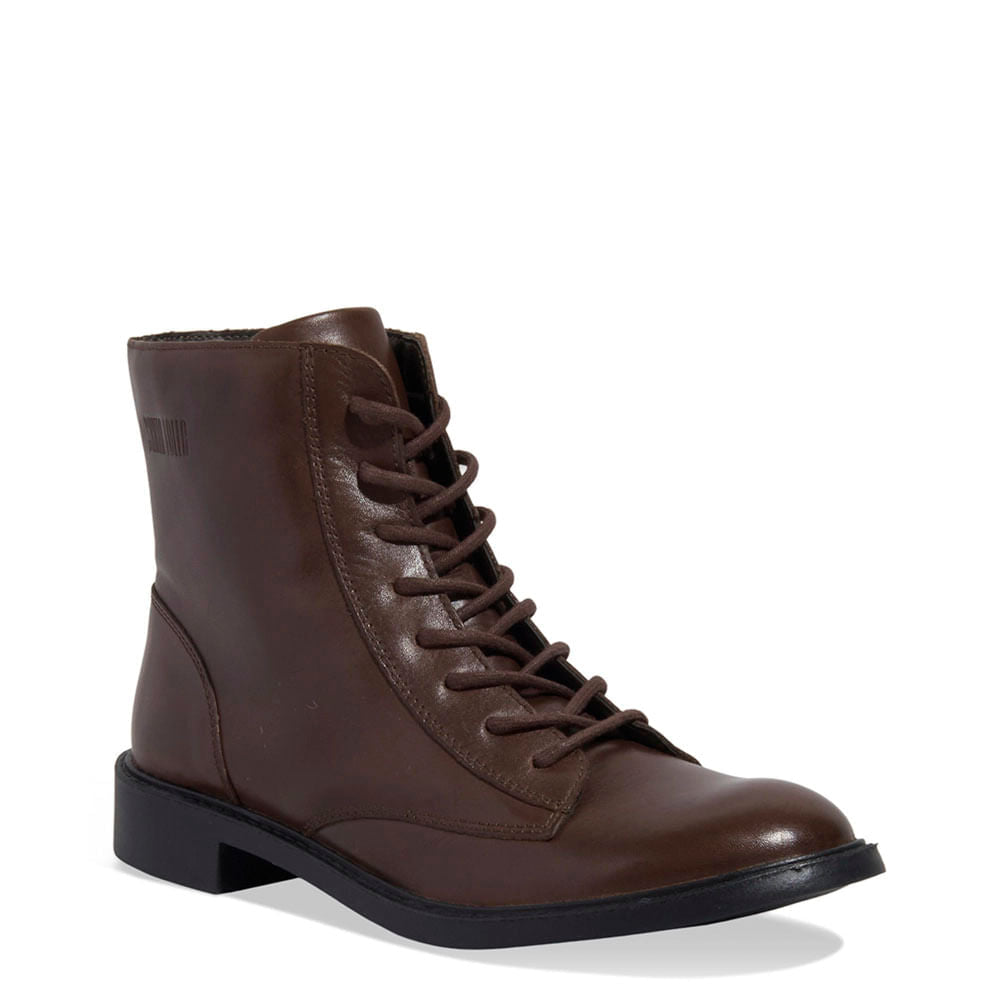 Bota Coturno Santa Lolla Marrom Couro Sola Lisa