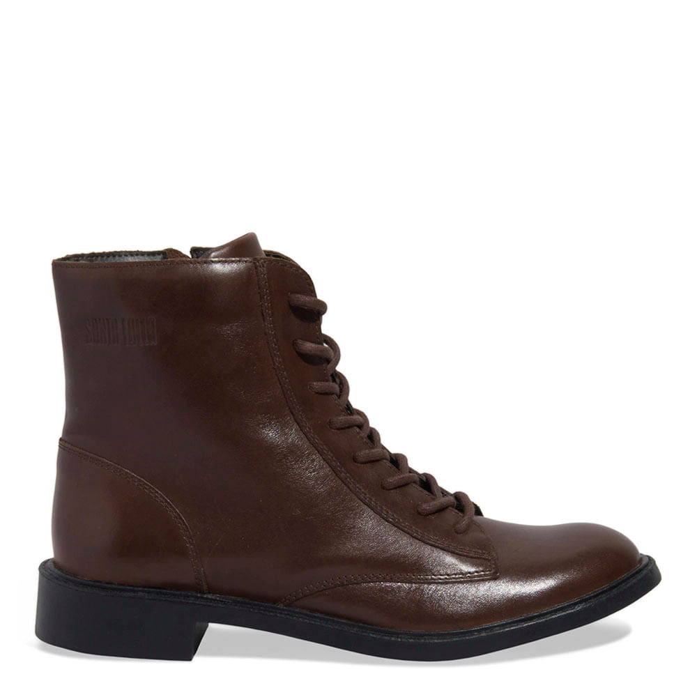 Bota Coturno Santa Lolla Marrom Couro Sola Lisa