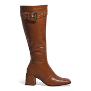 Bota Santa Lolla Caramelo Couro Fivela Salto Bloco