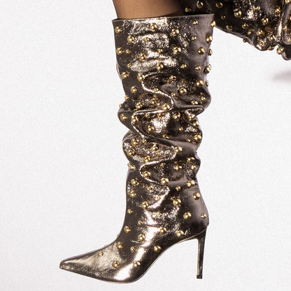 Bota Santa Lolla Grafite Metalizada Tachas Salto Fino