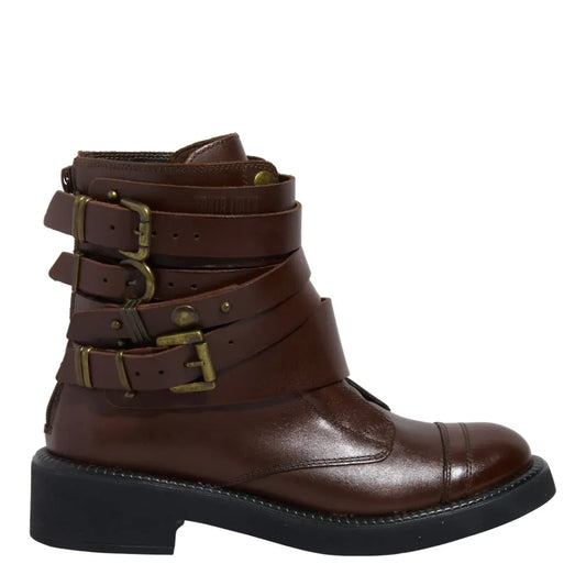 Bota Santa Lolla Marrom Couro Tiras E Fivelas