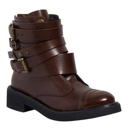 Bota Santa Lolla Marrom Couro Tiras E Fivelas
