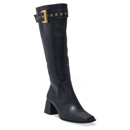 Bota Santa Lolla Preta Couro Cano Alto Fivela