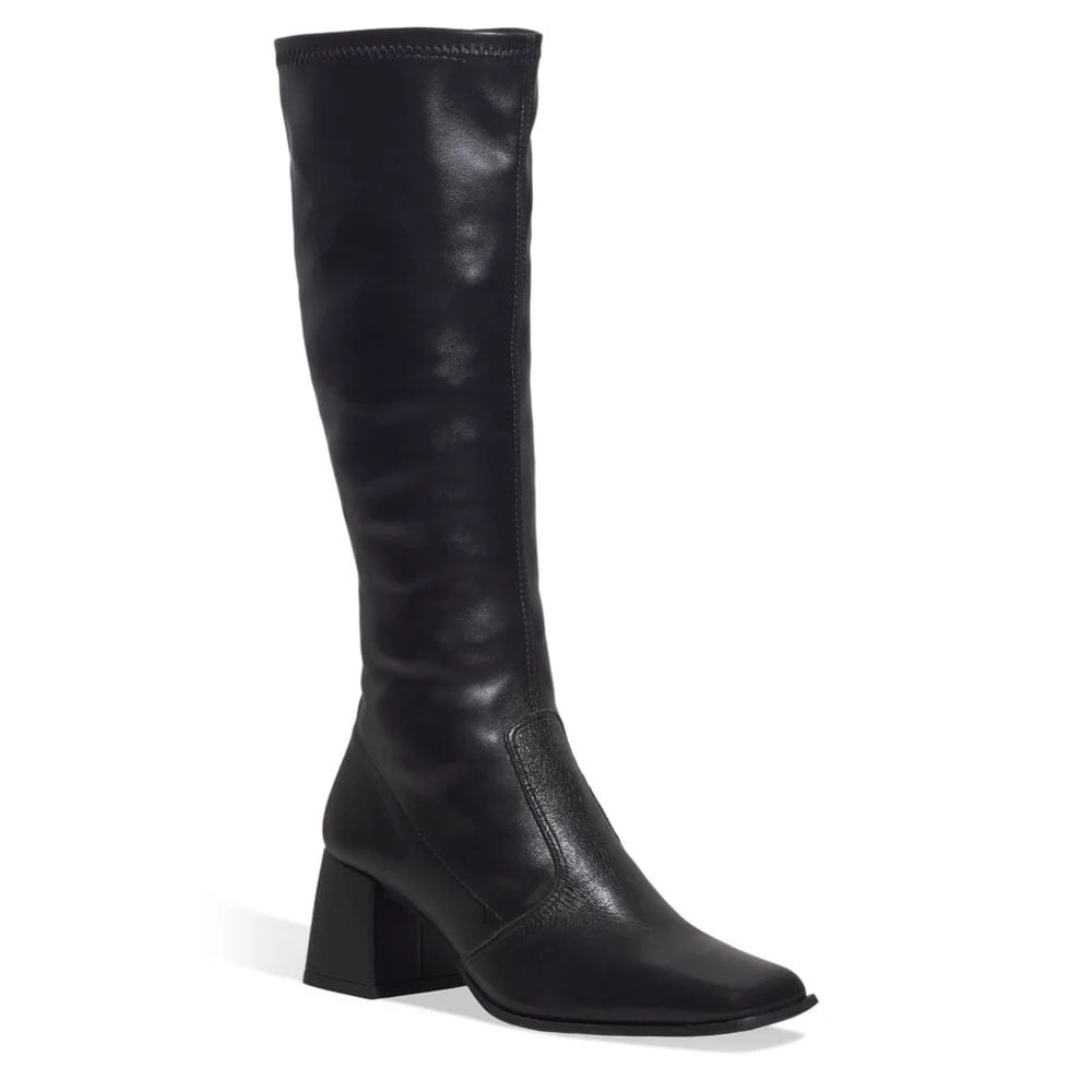 Bota Santa Lolla Preta Couro Cano Alto Salto Bloco