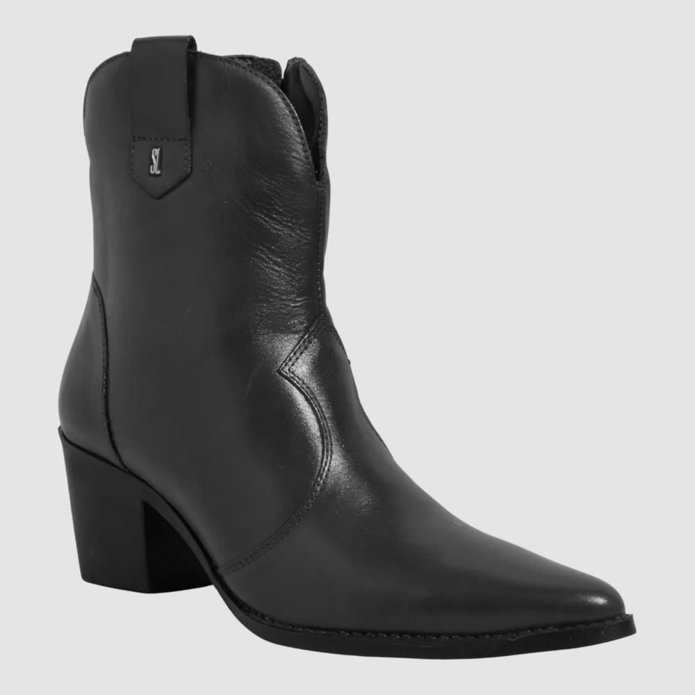 Bota Santa Lolla Preta Couro Cano Curto Salto Bloco