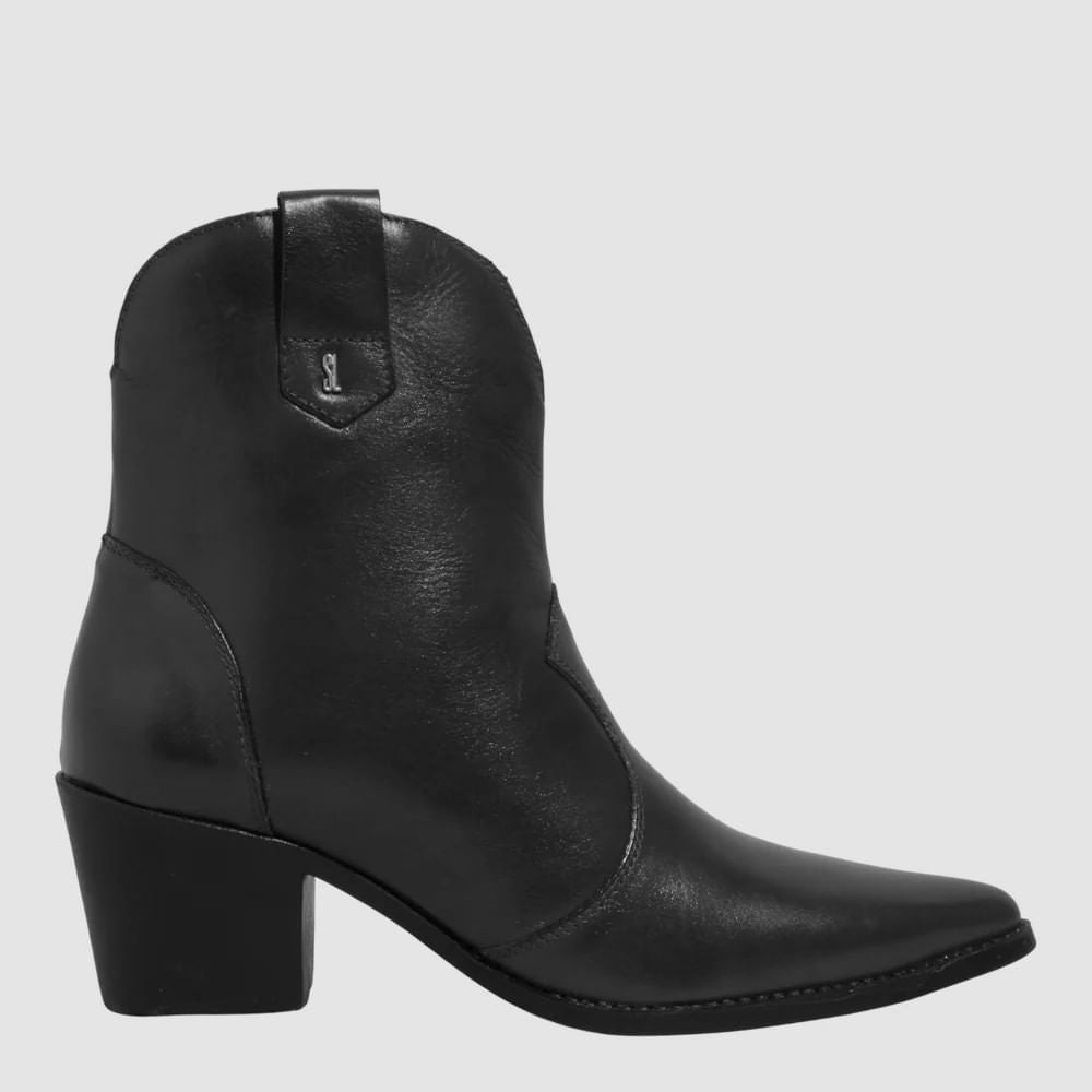 Bota Santa Lolla Preta Couro Cano Curto Salto Bloco