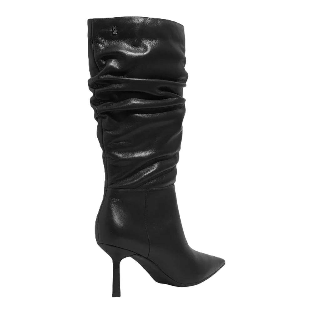 Bota Santa Lolla Preta Couro Cano Slouch Salto Fino