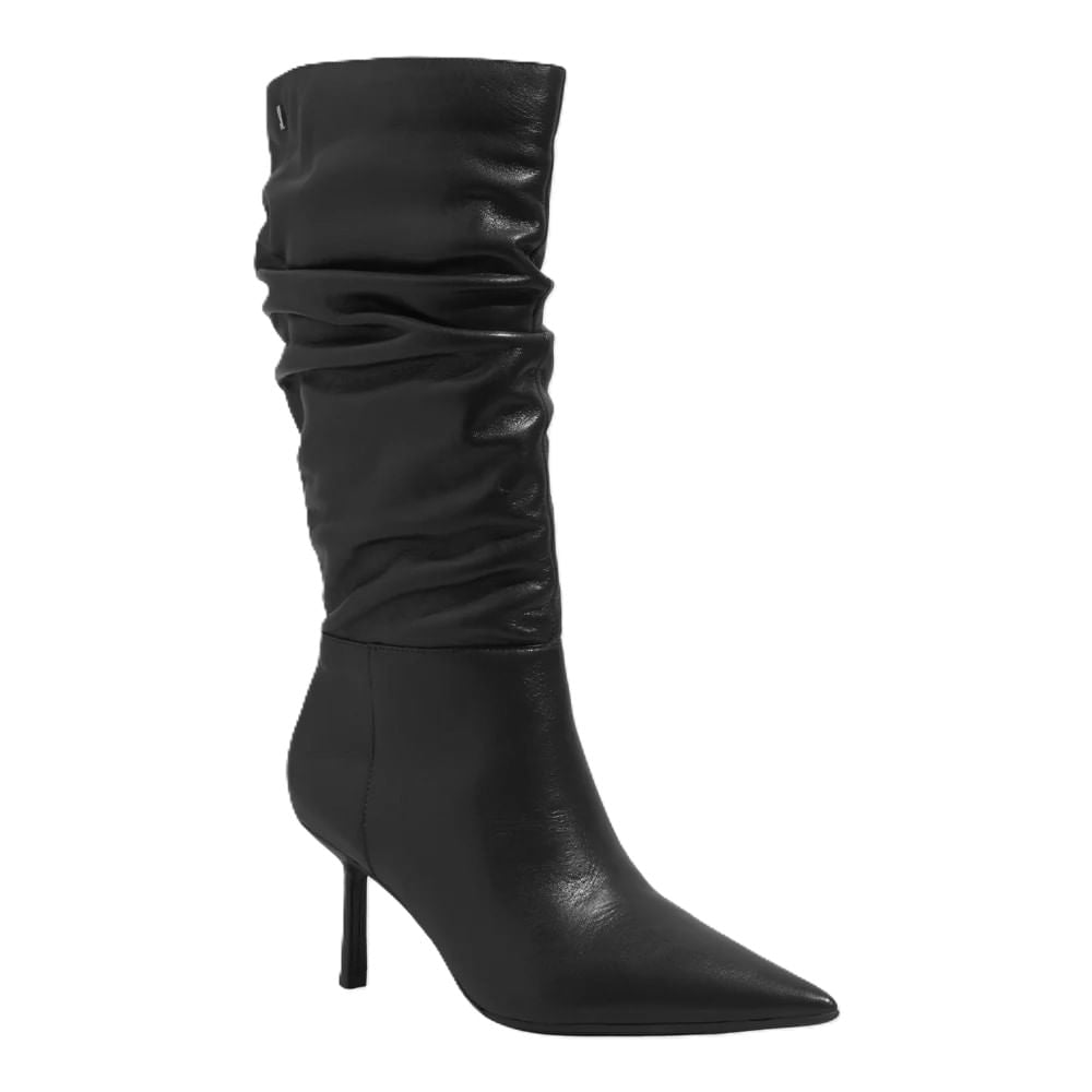 Bota Santa Lolla Preta Couro Cano Slouch Salto Fino