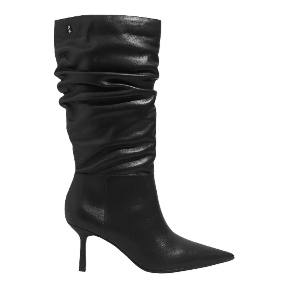 Bota Santa Lolla Preta Couro Cano Slouch Salto Fino