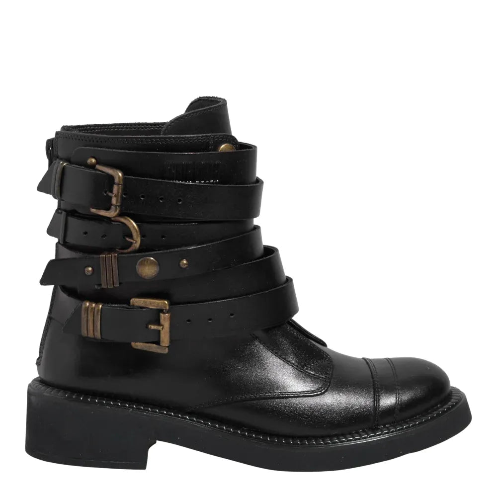 Bota Santa Lolla Preta Couro Fivelas Cano Curto