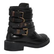 Bota Santa Lolla Preta Couro Fivelas Cano Curto