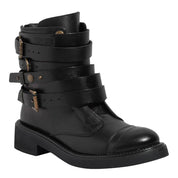 Bota Santa Lolla Preta Couro Fivelas Cano Curto