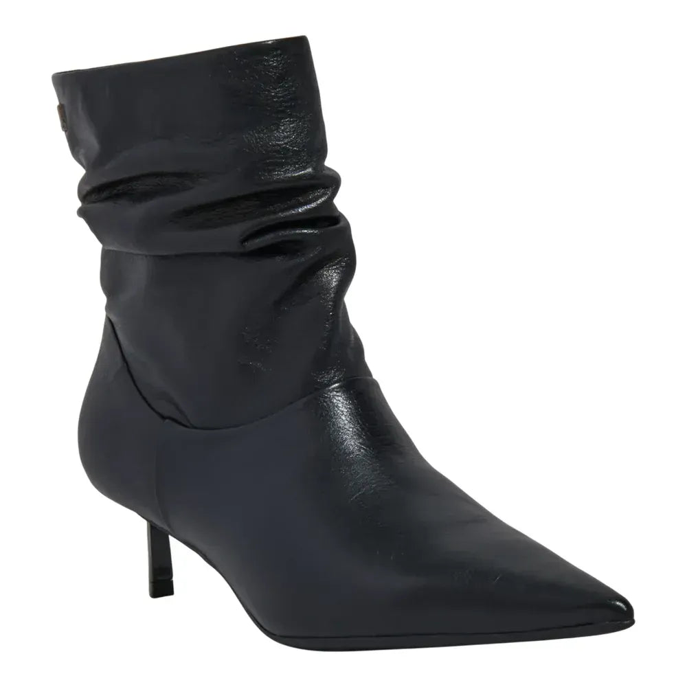 Bota Santa Lolla Preta Couro Slouch Salto Fino