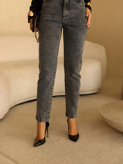 Calca Mom Jeans Botao Prata Jeans Frysaide