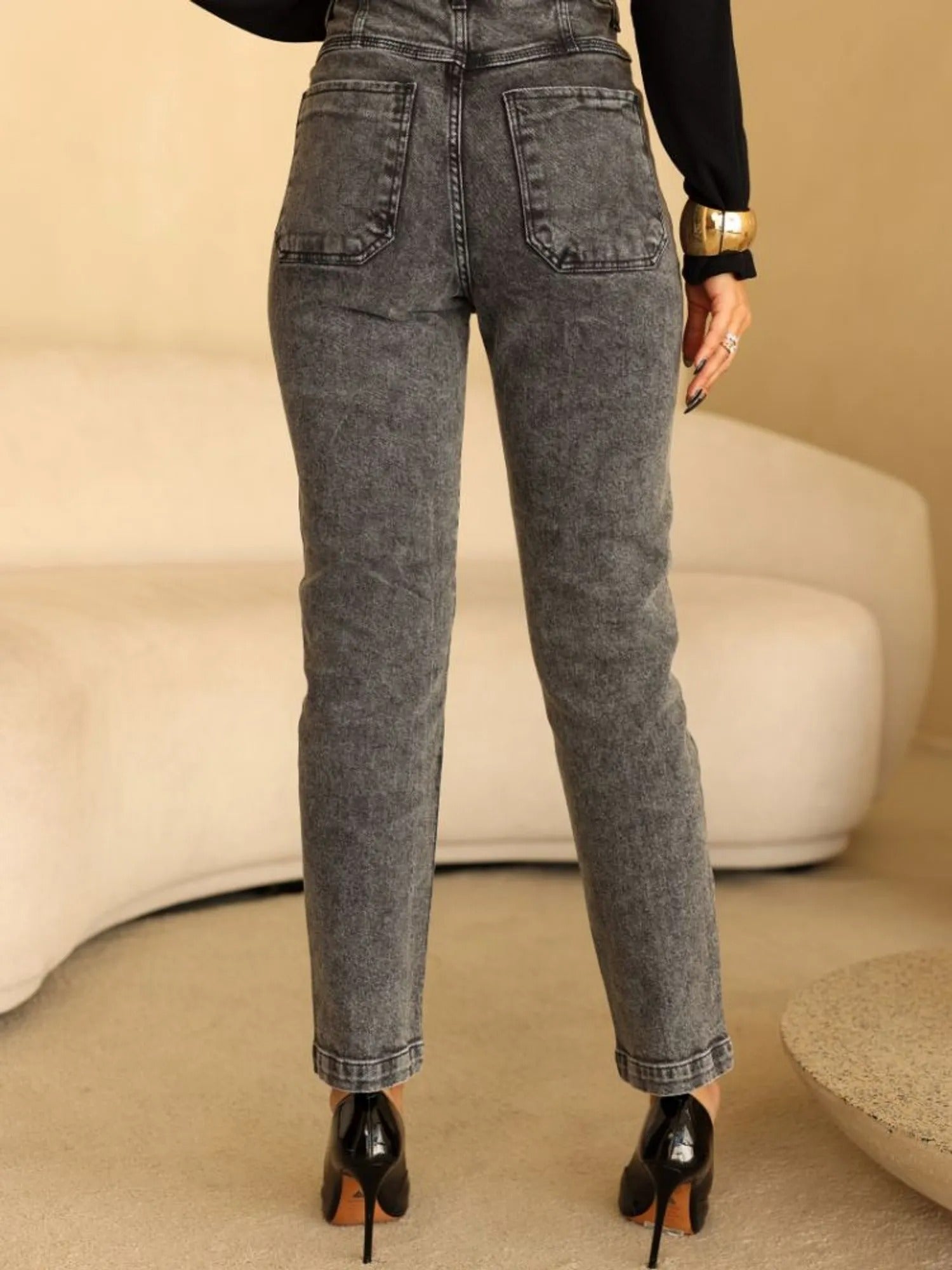 Calca Mom Jeans Botao Prata Jeans Frysaide
