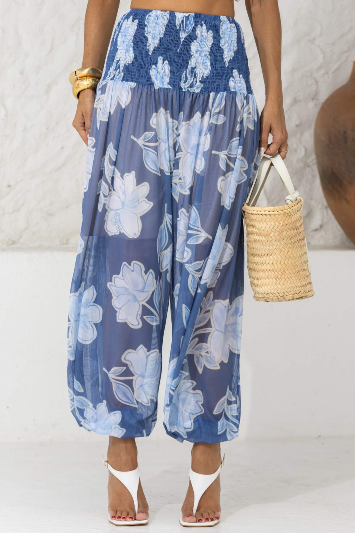 Calça Aladim Frysaide Azul Estampa Floral
