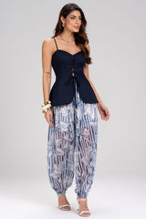 Calça Aladim Frysaide Azul Estampa Floral