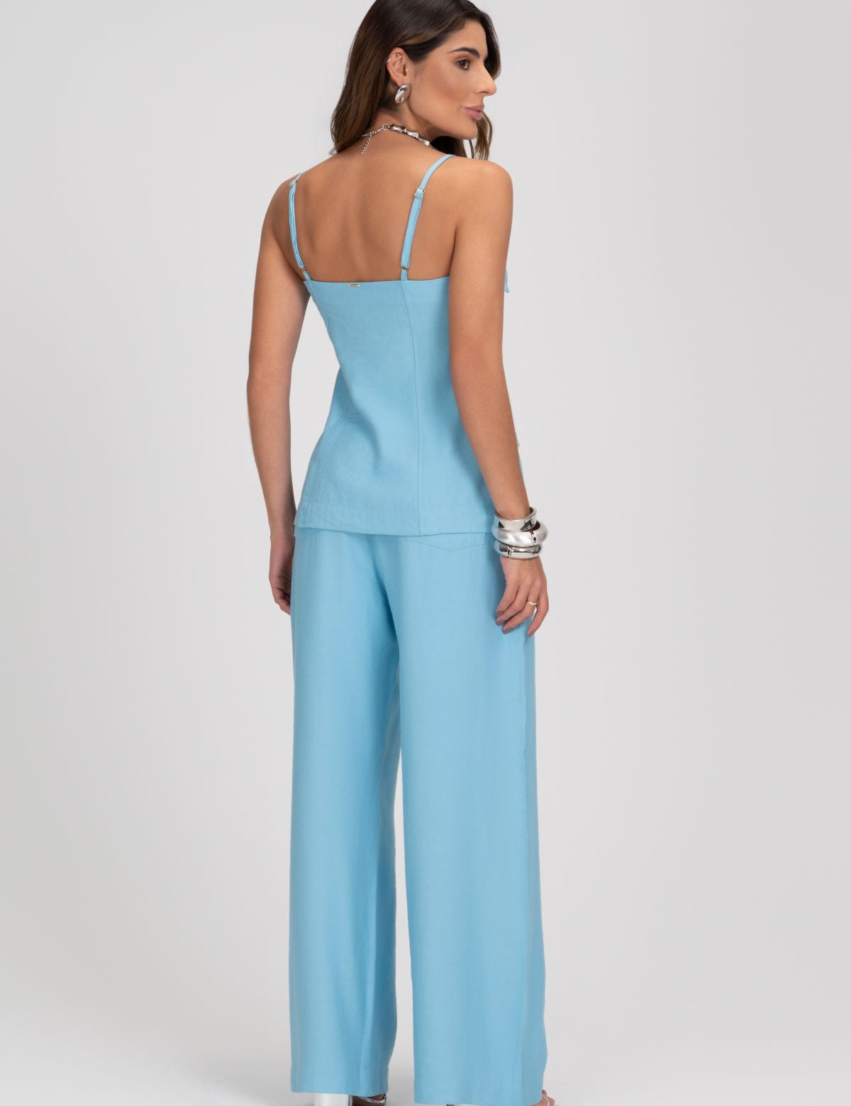 Calça Alfaiataria Azul Pantalona Frysaide