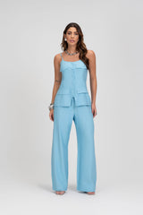 Calça Alfaiataria Azul Pantalona Frysaide