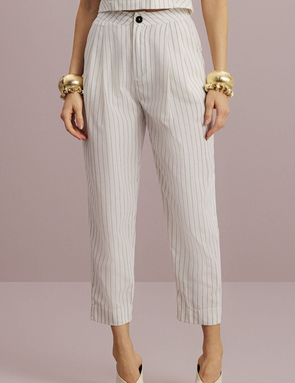 Calça Alfaiataria Meia Loka Off White Listrada