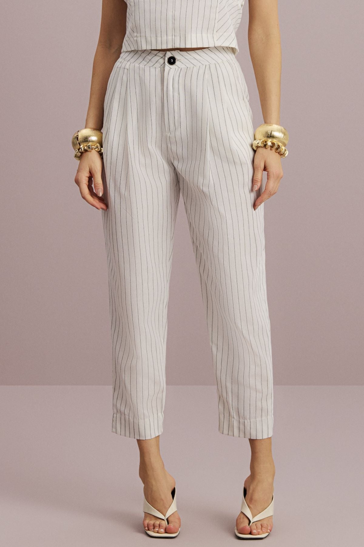 Calça Alfaiataria Meia Loka Off White Listrada