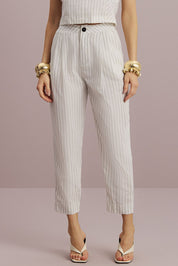 Calça Alfaiataria Meia Loka Off White Listrada