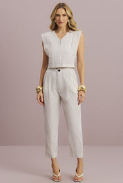 Calça Alfaiataria Meia Loka Off White Listrada