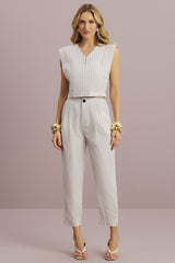 Calça Alfaiataria Meia Loka Off White Listrada