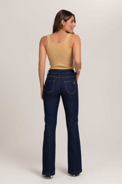 Calça Boot Cut Com Cinto Jeans Frysaide