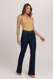 Calça Boot Cut Com Cinto Jeans Frysaide