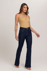 Calça Boot Cut Com Cinto Jeans Frysaide