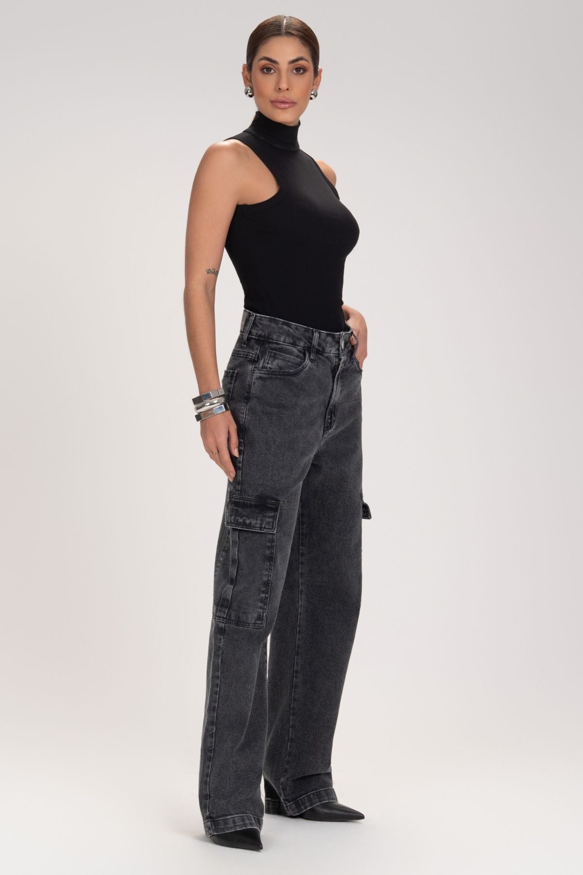 Calça Cargo Frysaide Grafite Jeans Reta